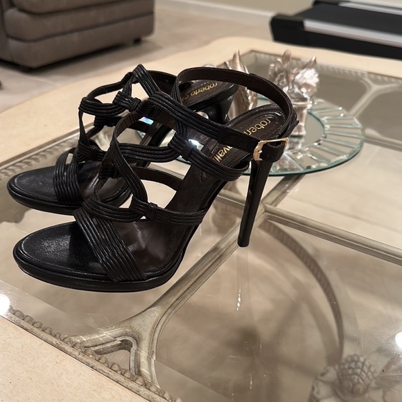 ROBERTO CAVALLI BLACK LEATHER SEXY SANDALS - Picture 6 of 7
